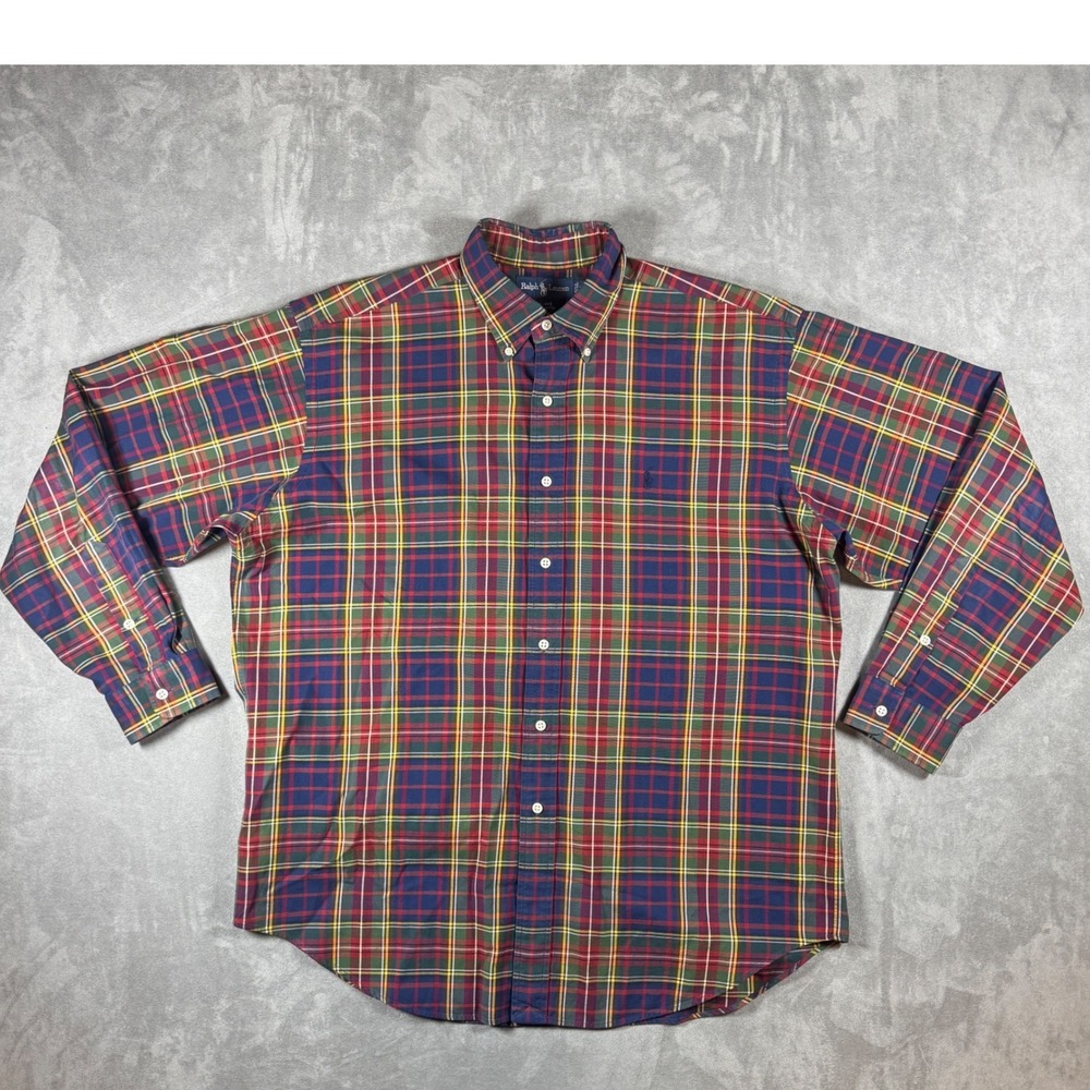 Ralph Lauren Blake Men's Large Plaid Button Down Shirt Multi Color 100% Cotton